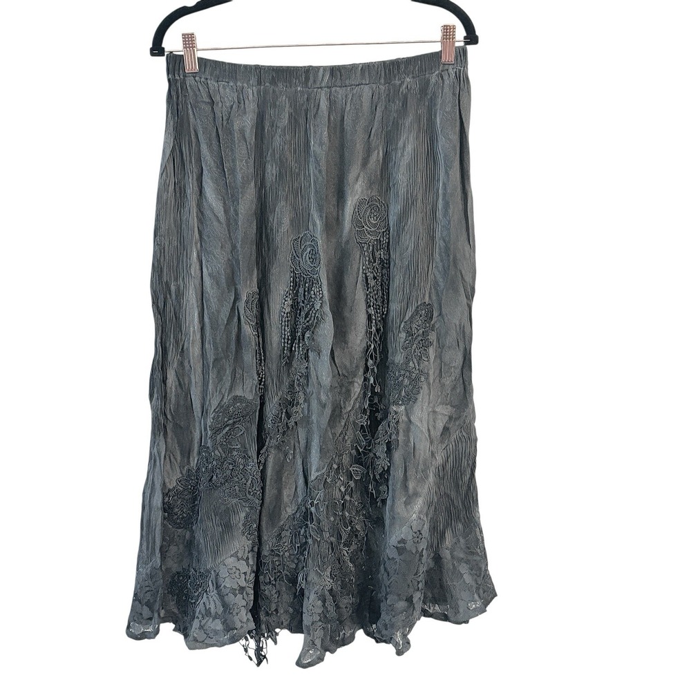Pat Dahnke Texas Midi‎ Skirt Size S Boho Floral Crochet Western Coastal Cowgirl